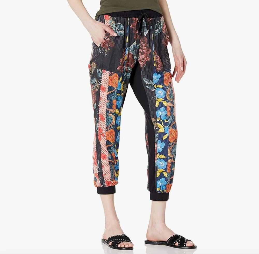 Johnny Was Pete & Greta Floral Patchwork Satin Jogger Pants Large